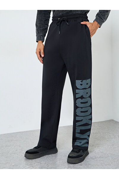 Styli Men Black Brooklyn Slogan Joggers