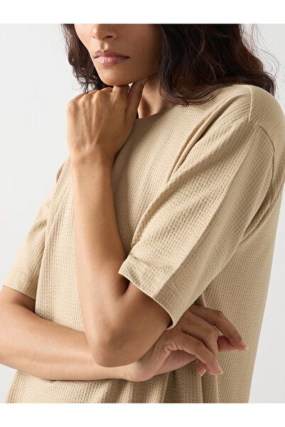 Femmella By Styli Beige Cotton Short Sleeve Knit T-Shirt