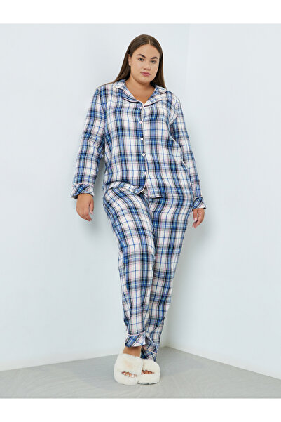 Styli Plus Size Checked Shirt and Pyjama Set
