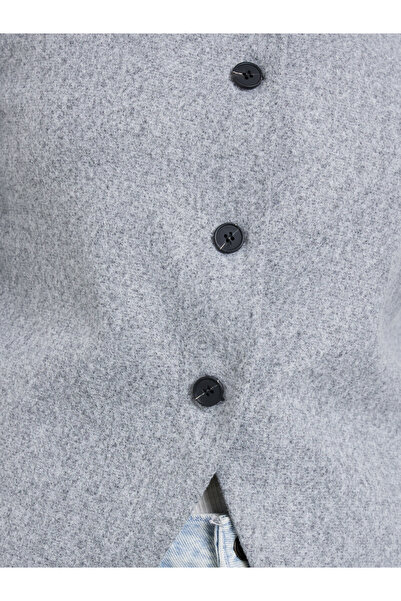 Styli Women Grey Plain Button Front Regular Fit Wool Jacket