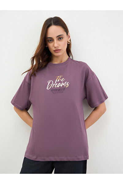 Styli Burgundy Slogan Print Oversized T-Shirt