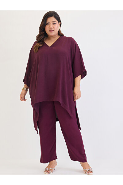 Femmella By Styli Plus Size Asymmetric Top and Trousers Co-ords