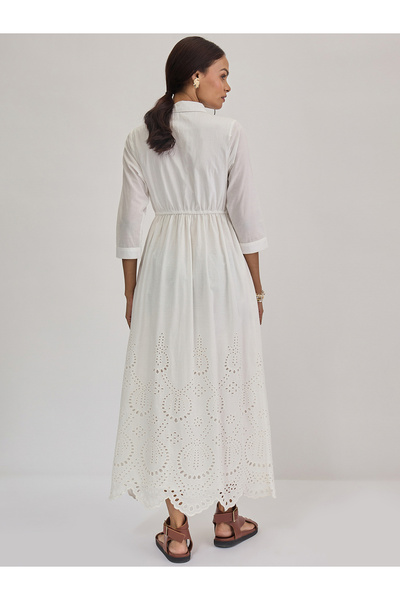 Styli White Schiffli Hem Maxi Shirt Dress
