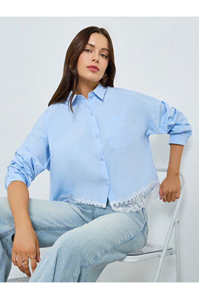 Styli Blue Lace Trim Long Sleeve Shirt