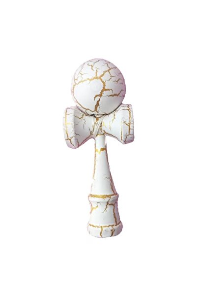 BimBimBo Professional Wooden Kendama, 18 cm – Classic Model with Cracked Design, White,