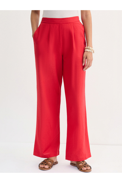 Femmella By Styli Red Cotton Linen Straight Fit Pants