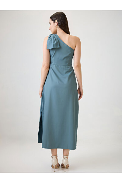 Globus By Styli Women Blue One Shoulder Side Slit A-Line Maxi Dress