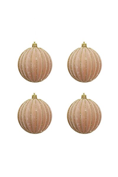 PARTİADA YILBAŞI TOPU 8 CM 4 LÜ ALTIN SİM ŞERİTLİ KADİFE SOMON