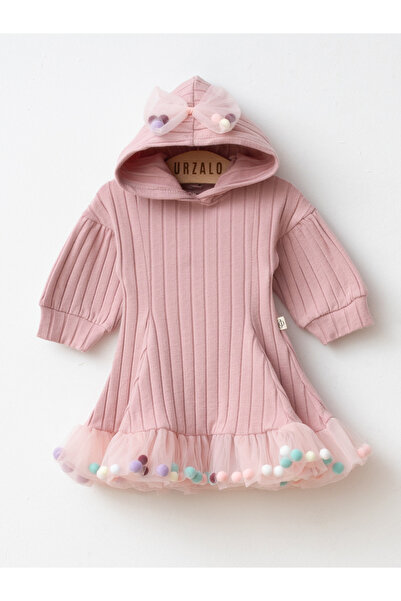 Jammybaby فستان بناتي من القطن بنسبة بغطاء رأس% من القطن مع فيونكة كاندي بوم بوم