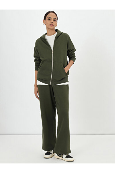 Femmella By Styli Olive Green Zip-Up Fleece Sweatshirt