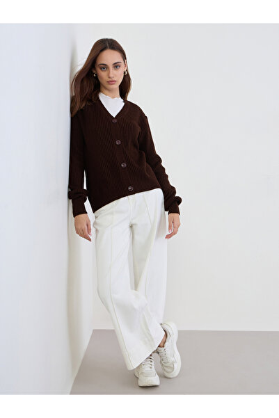 Styli Brown Regular Fit Chunky Knit Cardigan