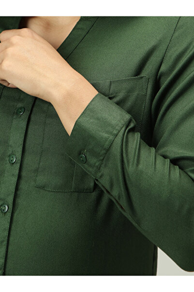 Outzidr By Styli Olive Solid Shirt with Roll-Up Sleeves