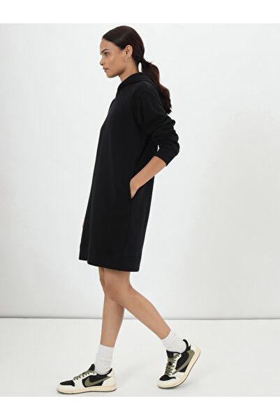 Styli Black Fleece Hooded Mini Sweatshirt Dress