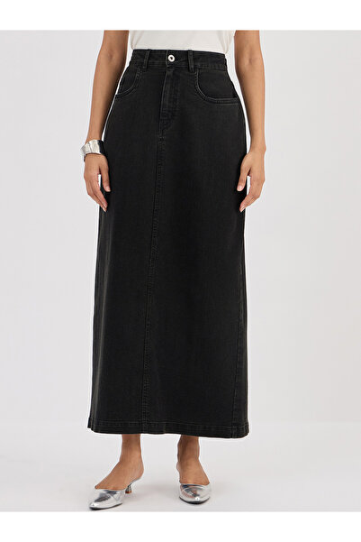 Femmella By Styli Black Denim A-Line Maxi Skirt