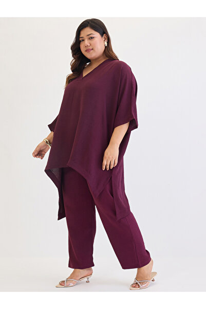Femmella By Styli Plus Size Asymmetric Top and Trousers Co-ords
