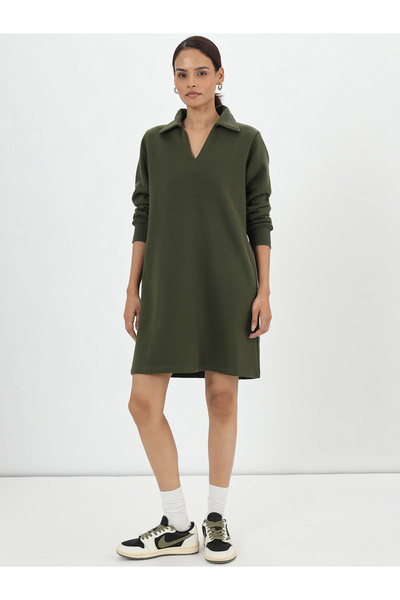 Styli Olive Fleece Mini Shirt Dress