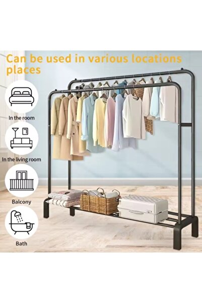 MODALITE Razo Double Metal Clothes Hanger Rack – Black, 110 x 57 x 150 cm, 35 kg capacity