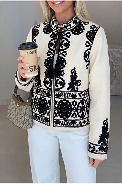 FEMELLE Women's Cream Tassel Embroidered Cashmere Jacket