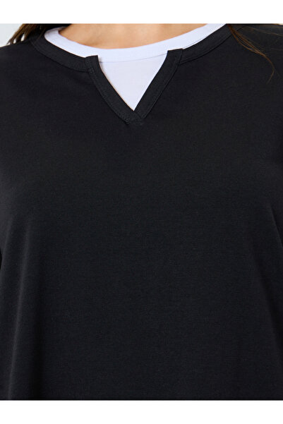 Styli Black Oversized Knit Contrast Neckline T-Shirt