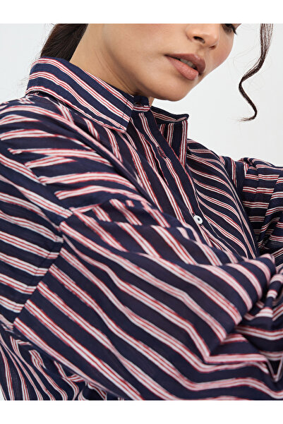 Femmella By Styli Navy Cotton Stripe Oversized Shirt