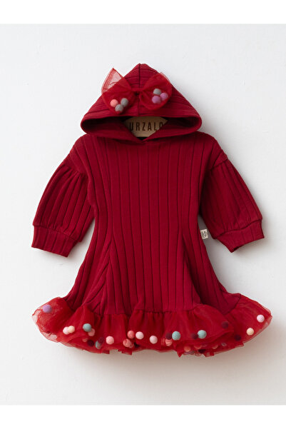 Jammybaby Candy Ponponlu Kapüşonlu Puffy %100 Pamuk Fiyonklu Kız Bebek Elbise