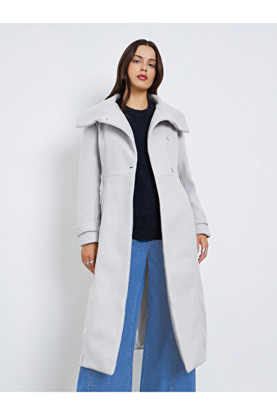 Styli Grey Midi Belted Wool Coat
