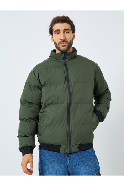 Styli Men Olive Relaxed Fit Puffer Jacket