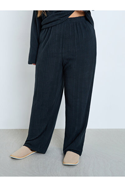 Styli Plus Size Navy Rib Knit T-Shirt and Pyjama Set