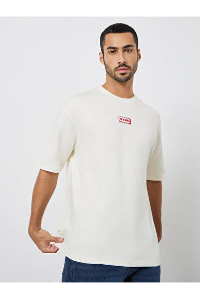 Styli Men Beige Graphic Print Oversized T-Shirt