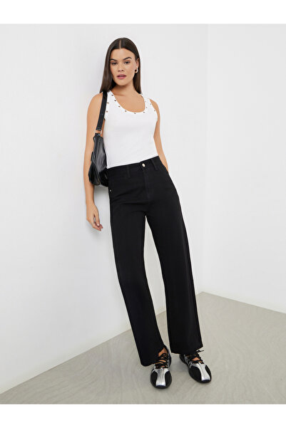 Styli Black High Rise Wide Leg Jeans