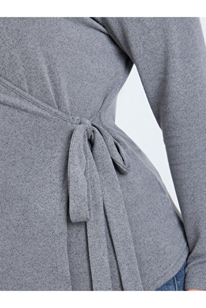 Styli Plus Size Grey Knit Wrap Top