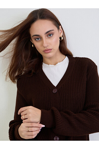 Styli Brown Regular Fit Chunky Knit Cardigan