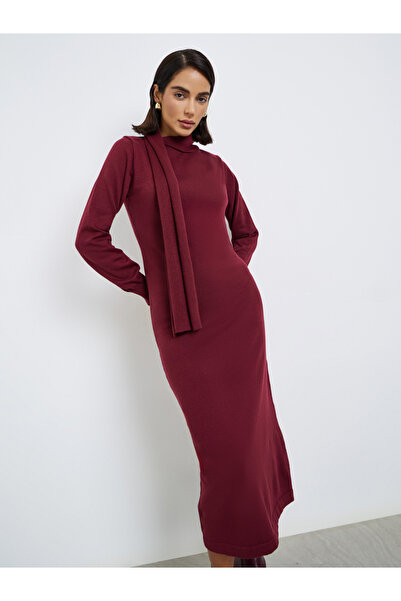 Styli Burgundy Knit Midi Sweater Dress