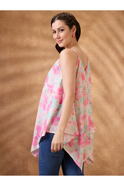 Globus By Styli Floral Print Asymmetric Hem Fusion Tunic