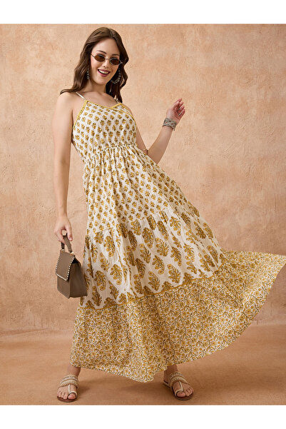 Globus By Styli Floral Print Tiered Maxi Fusion Dress