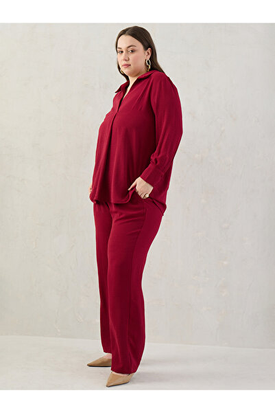 Femmella By Styli Plus Size Open Collar Shirt and Trousers Co-ords