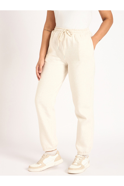 Femmella By Styli Women Off White Melange Fleece Joggers