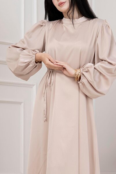 Sevitli Βραδινό φόρεμα με κορδόνια στη μέση και μανίκια μπαλόνι-ΜΠΕΖ