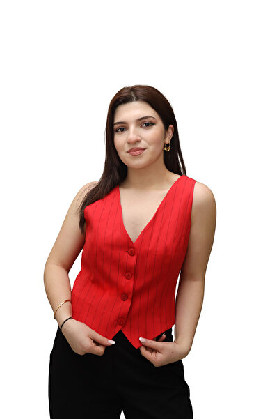 modahira düğmeli v yaka çizgili yelek