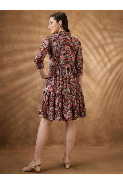 Globus By Styli Floral Print V Neck Tiered Mini Fusion Dress