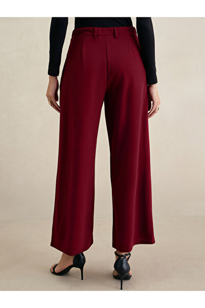 Femmella By Styli Maroon Wide Leg Knit Trousers