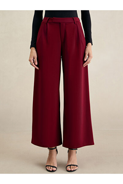 Femmella By Styli Maroon Wide Leg Knit Trousers