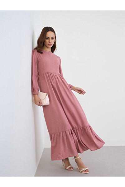 Styli Solid Balloon Sleeves A-Line Maxi Dress