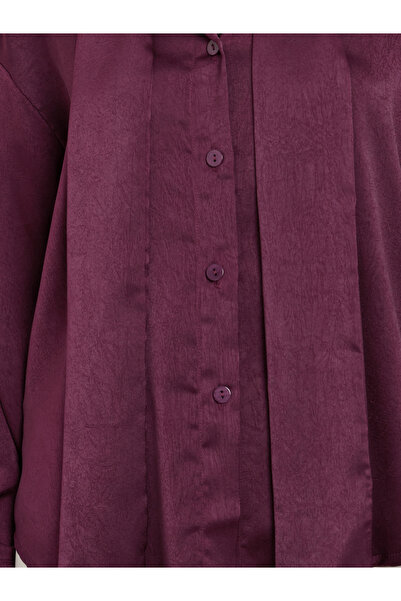 Styli Burgundy Satin Shirt with Neck Scarf