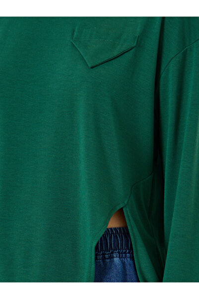 Styli Green Oversized Long Sleeve Side Slit T-Shirt