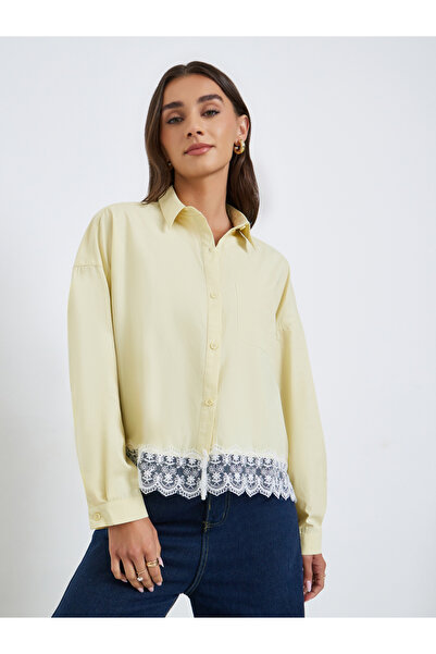 Styli Yellow Lace Trim Long Sleeve Shirt