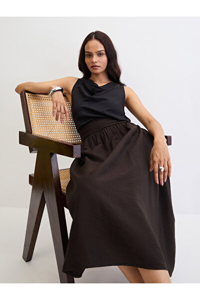 Femmella By Styli Black Pleated Waistband Midi Skirt