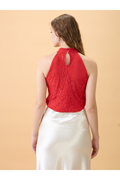 Globus By Styli Women Red Floral Lace Sleeveless Top