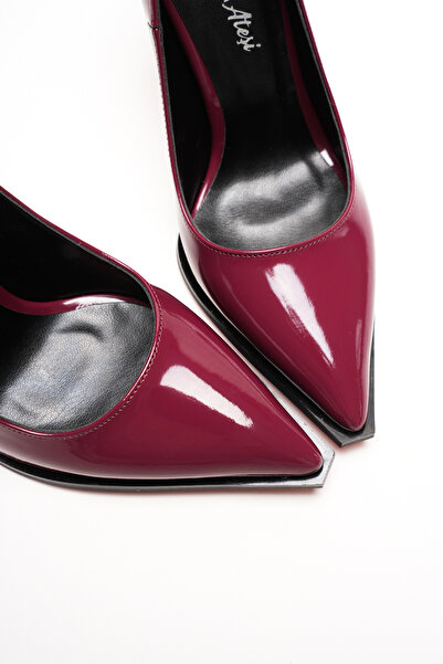Ayakkabı Ateşi Burgundy Patent Leather Stiletto Heels Pointed Toe Classic Evening Dress Women's Shoes Tokyova