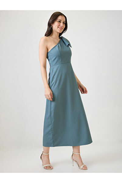 Globus By Styli Women Blue One Shoulder Side Slit A-Line Maxi Dress